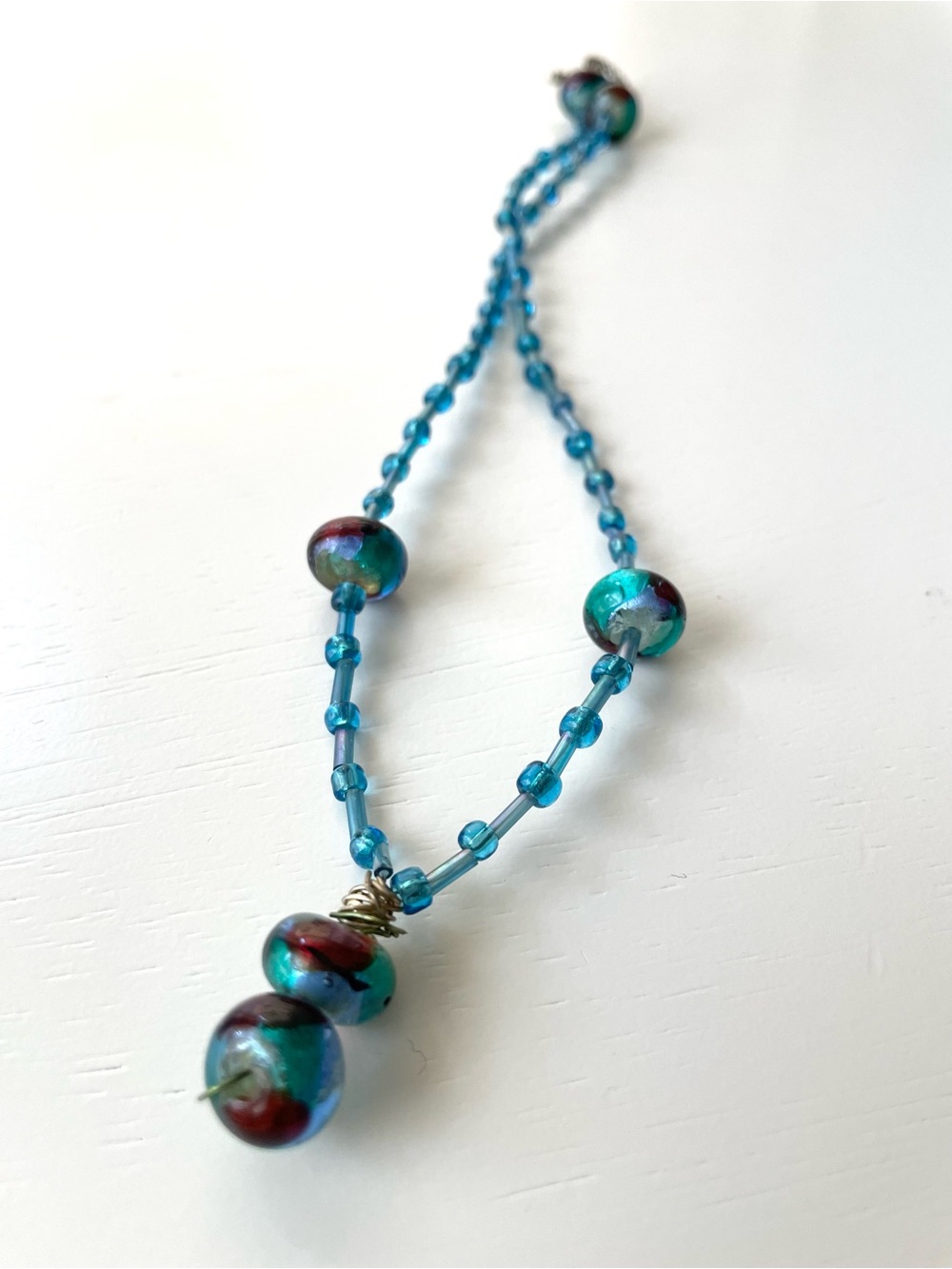 Vintage/style art glass beaded choker necklace w/ foiled beads boho